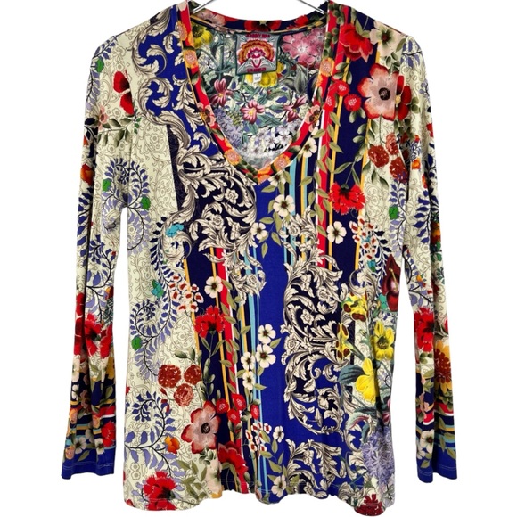 JOHNNY WAS Wild Flower Favorite V-Neck Long Sleeve Swing Tee Women's Size Small - Picture 4 of 13